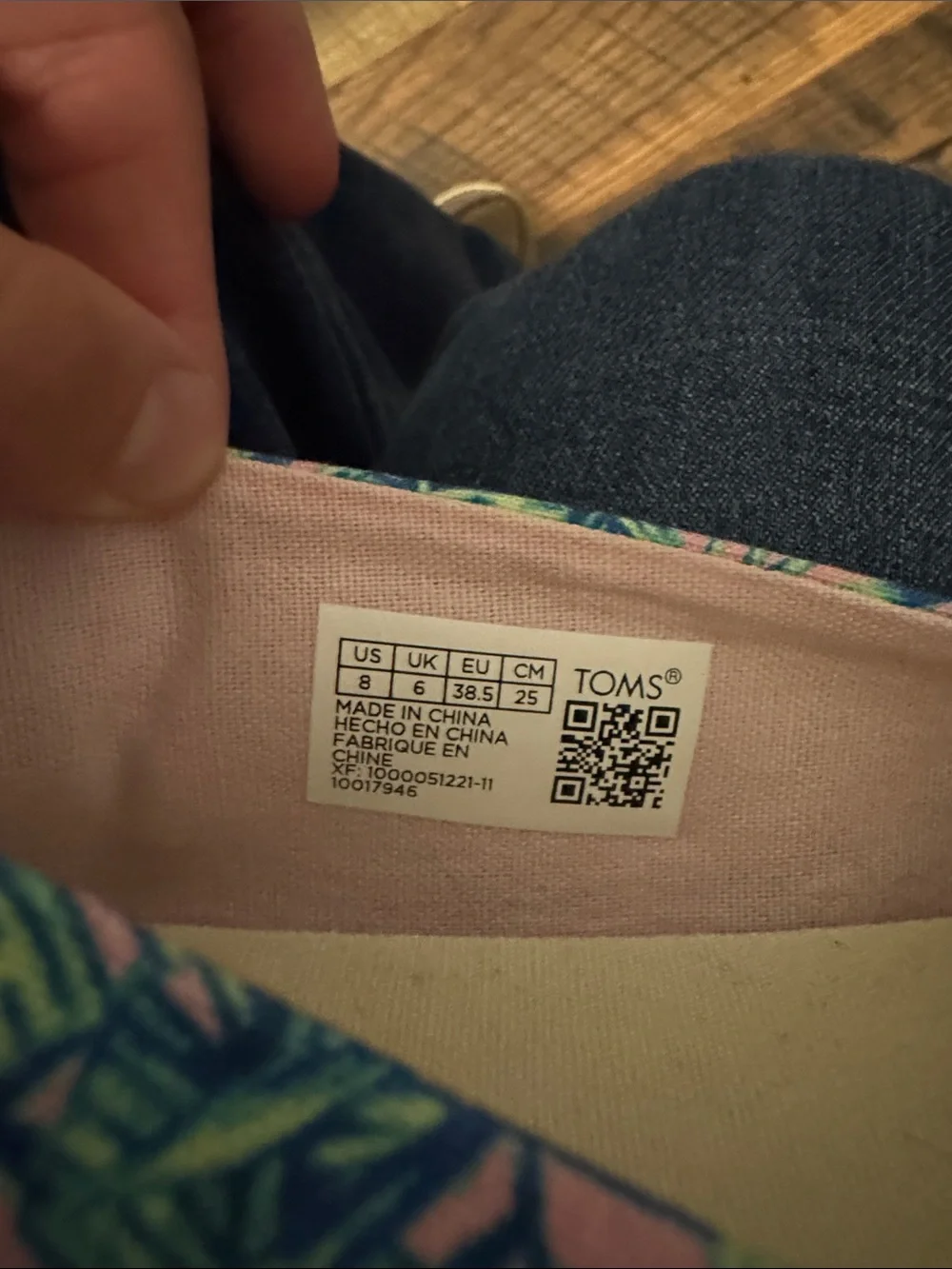 TOMS Tropical Leaf Canvas Slip-Ons in Pink and Blue - Picture 5 of 5